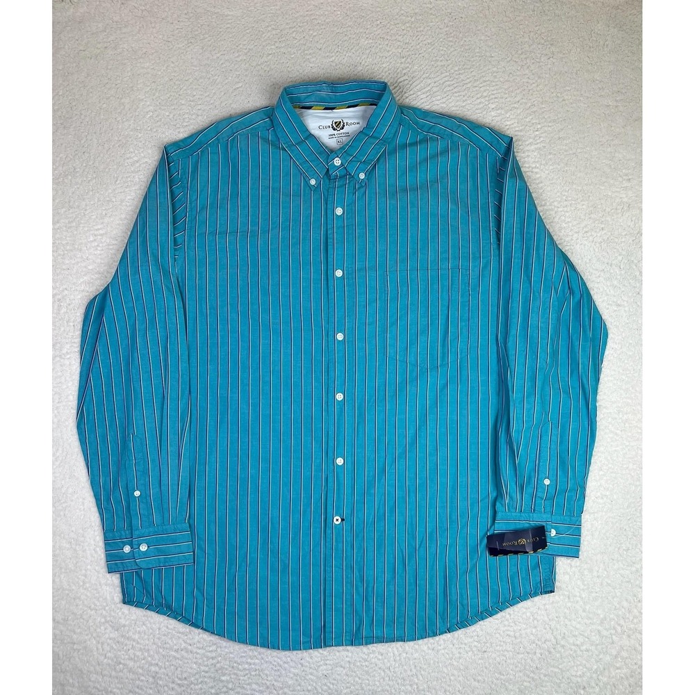 Club Room Shirt Mens XL Blue Stripe 100% Cotton Long Sleeve Button Up Casual NEW